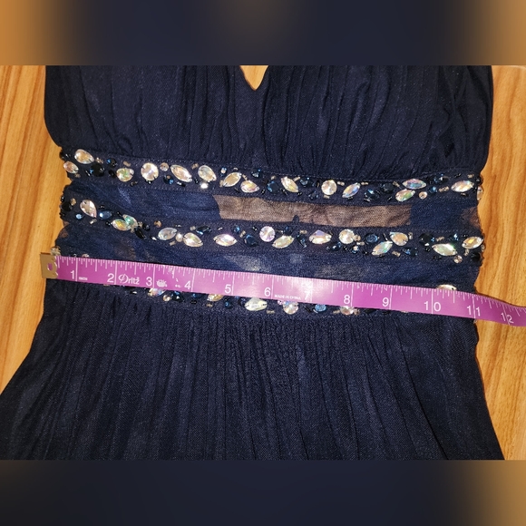 Navy Blue Gown Backless and Gem Embellishments Size 3/4 - Picture 7 of 10